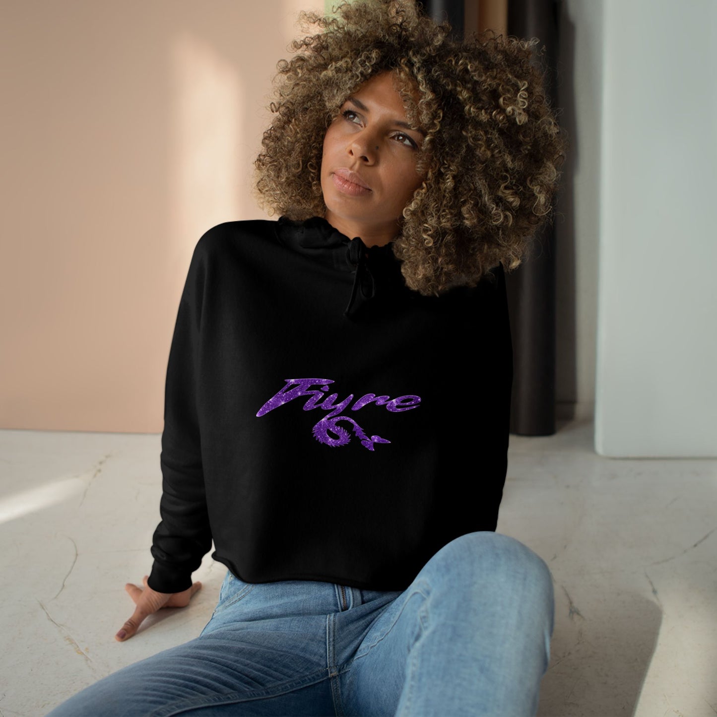 'FIYRE' Purple Script Cropped Hoodie