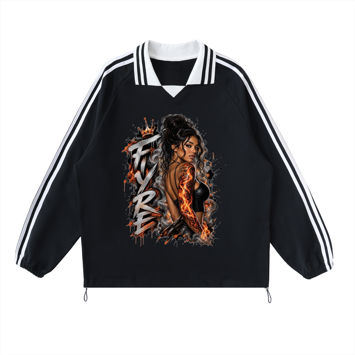 FIYRE-Contrast Striped Lapel Collar Sweatshirt