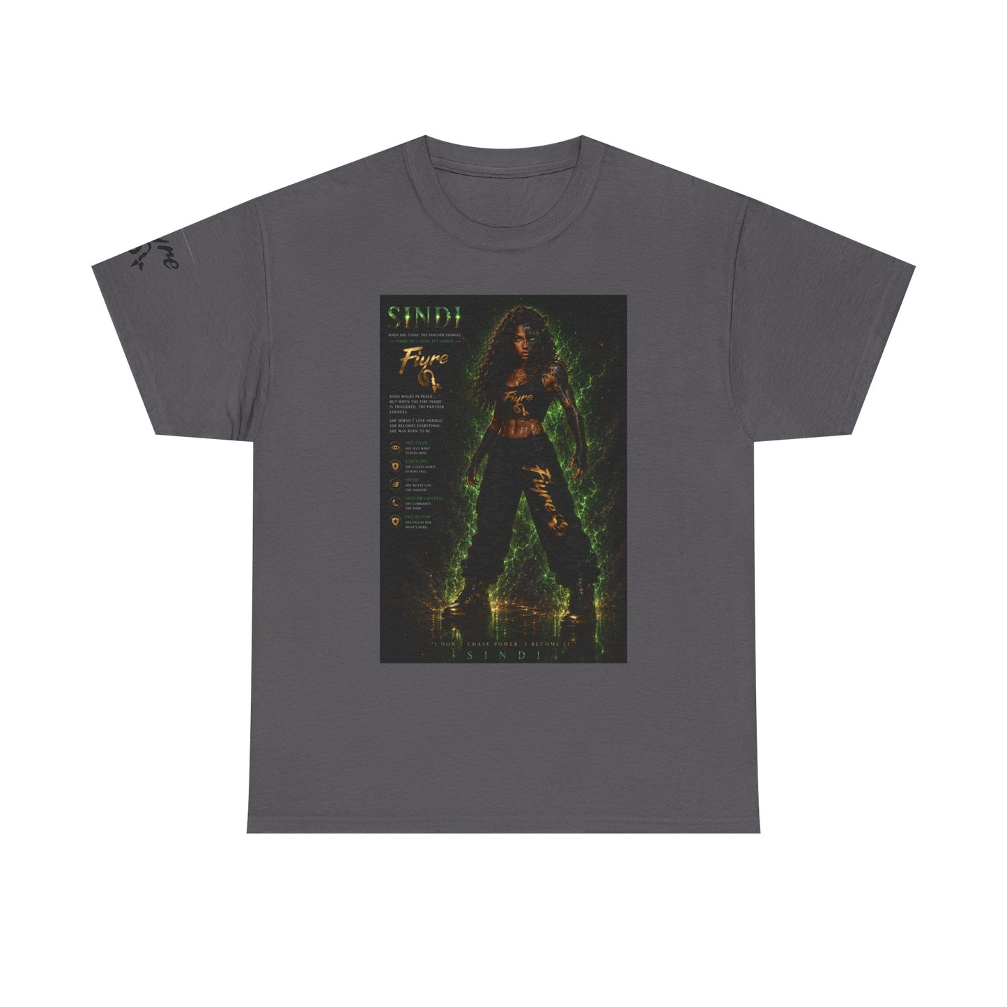 FIYRE Sindi Anime Tee — Neon Green Fantasy Character Poster Shirt