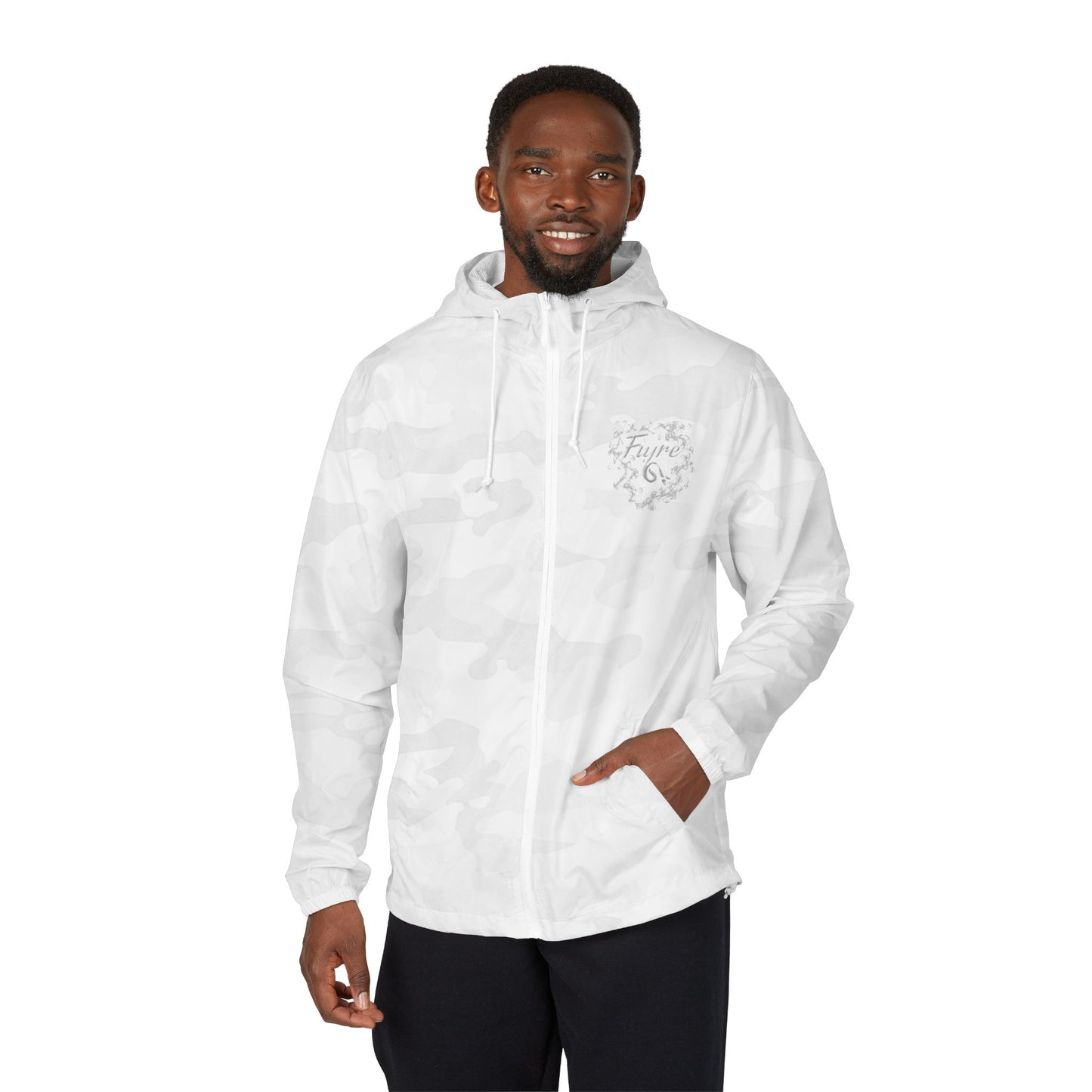 FIYRE Windbreaker Jacket Script Camo Zip-Up Hooded Windbreaker