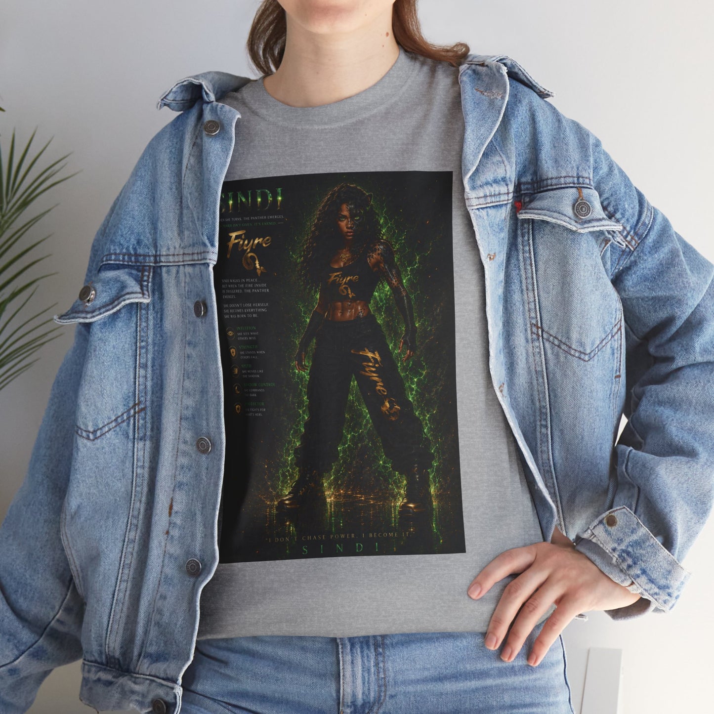 FIYRE Sindi Anime Tee — Neon Green Fantasy Character Poster Shirt