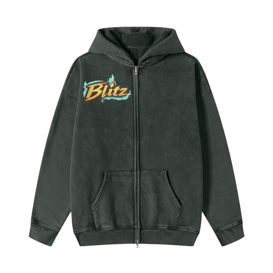 FIYRE ANIME Snow Washed Zip-Through Fleece Hoodie (BLITZ)