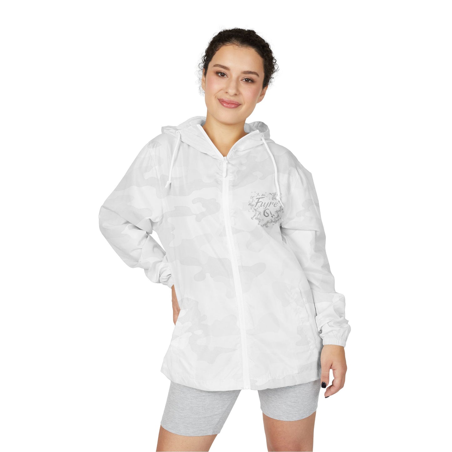FIYRE Windbreaker Jacket Script Camo Zip-Up Hooded Windbreaker