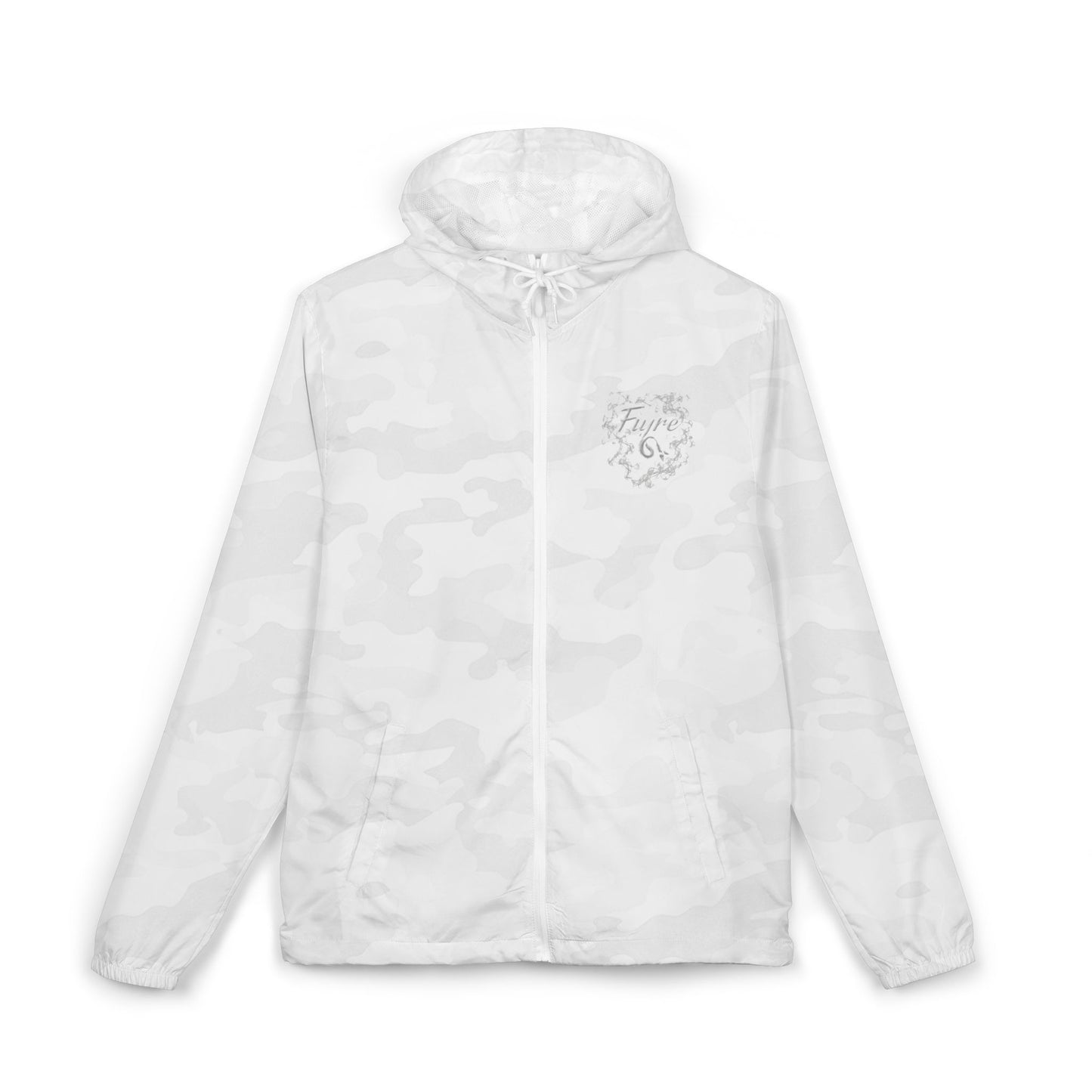 FIYRE Windbreaker Jacket Script Camo Zip-Up Hooded Windbreaker
