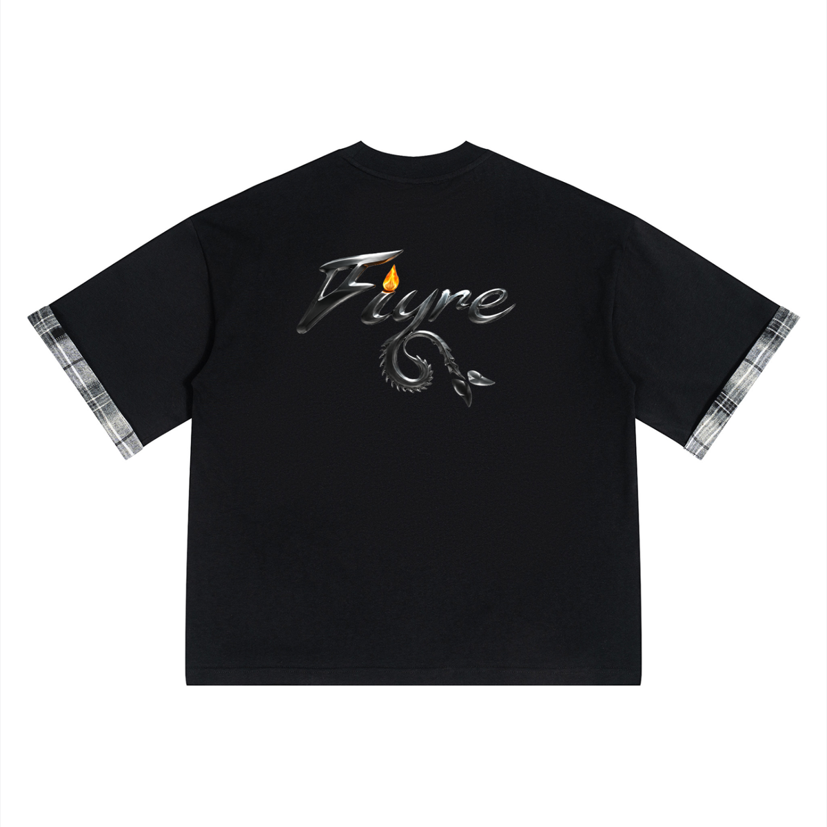 FIYRE-Unisex Plaid Paneled T-Shirt