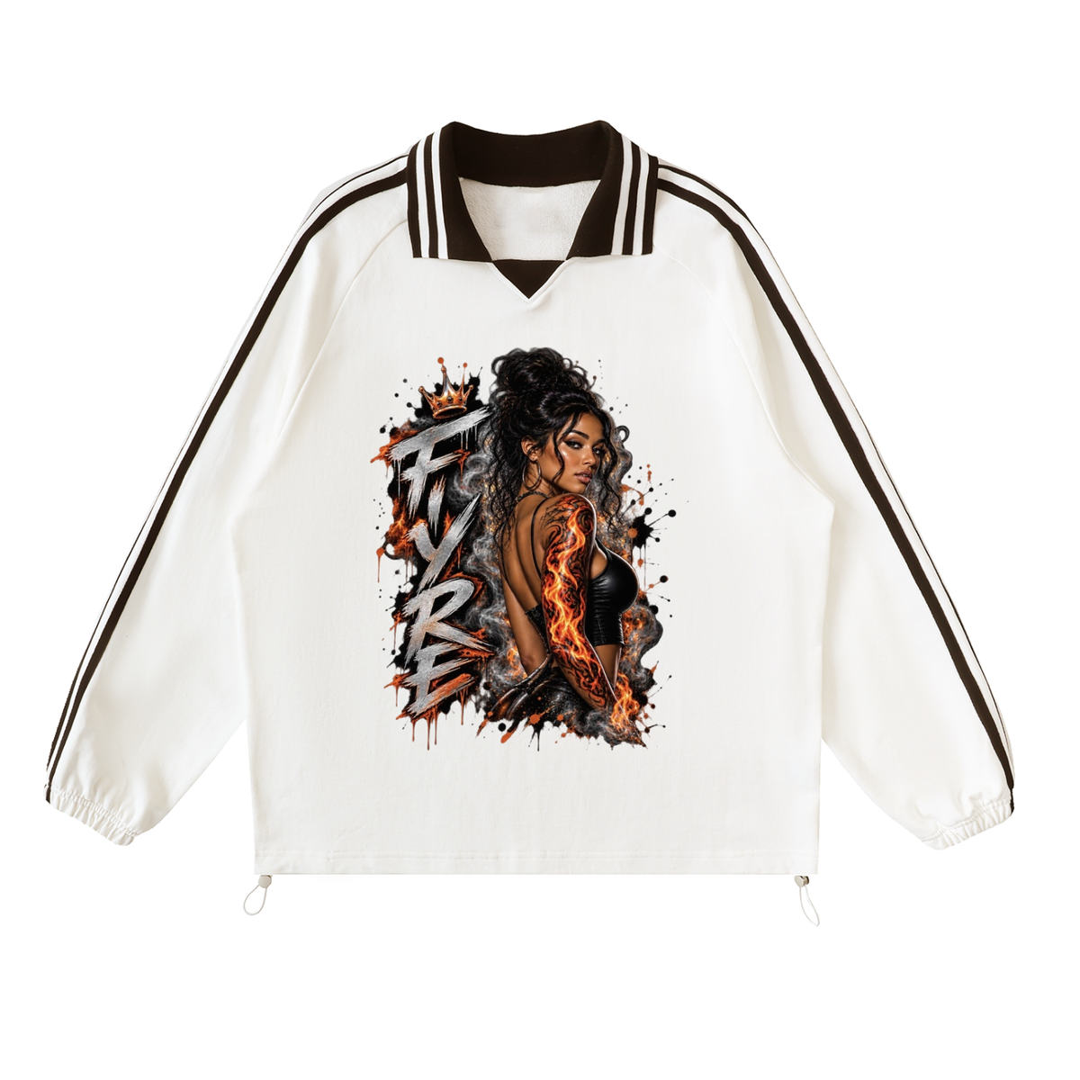 FIYRE-Contrast Striped Lapel Collar Sweatshirt
