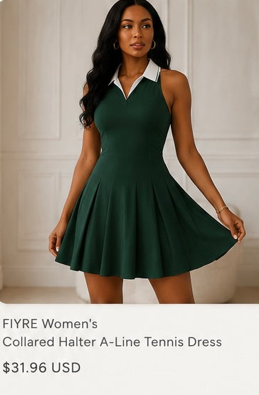 FIYRE Women's Collared Halter A-Line Tennis Dress