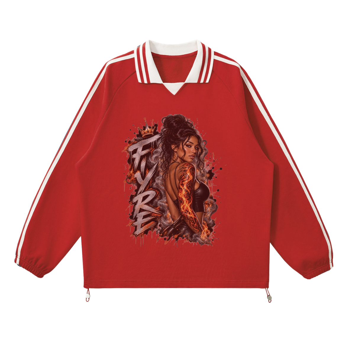 FIYRE-Contrast Striped Lapel Collar Sweatshirt