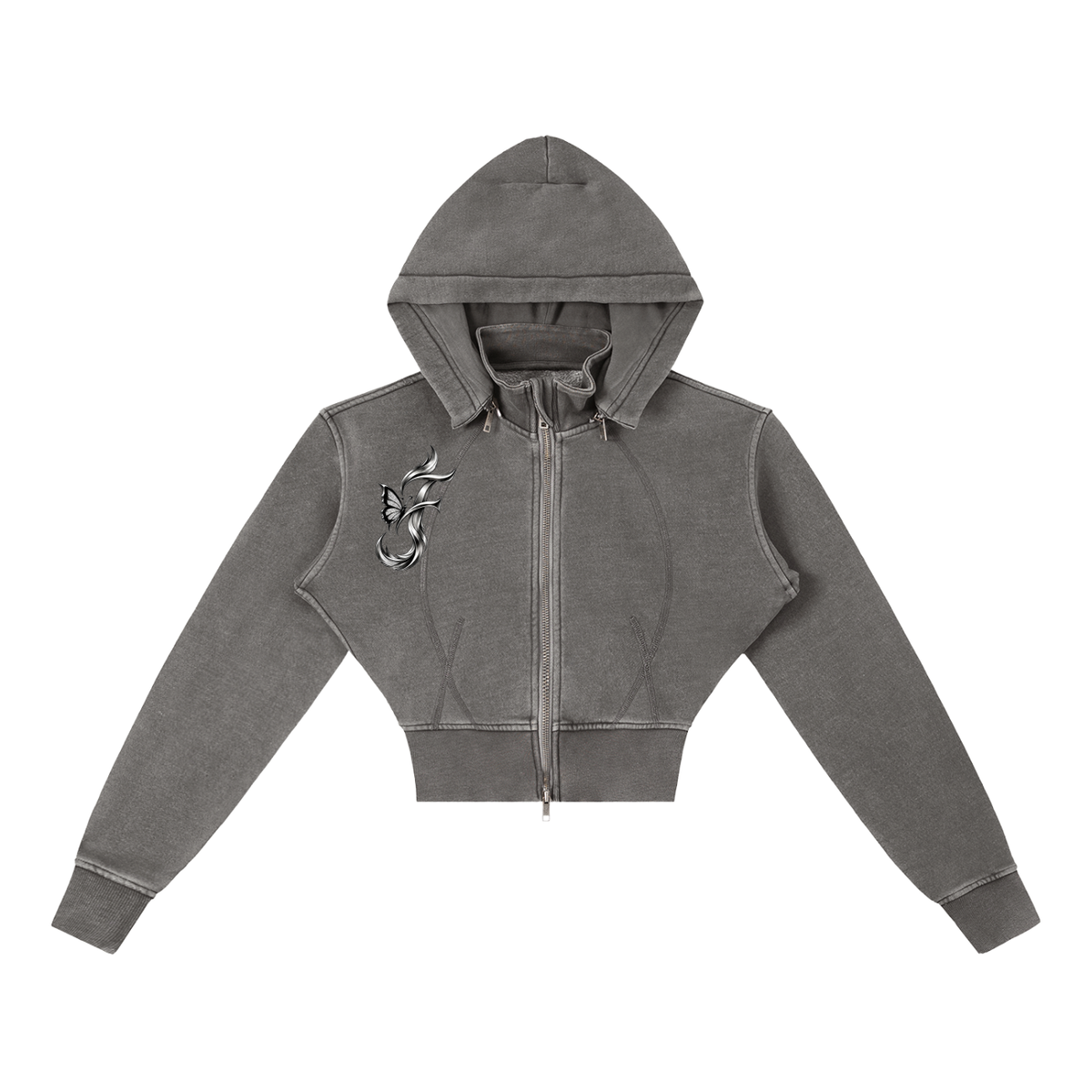 FIYRE- Women's Vintage Washed Cropped Fleece Hoodie