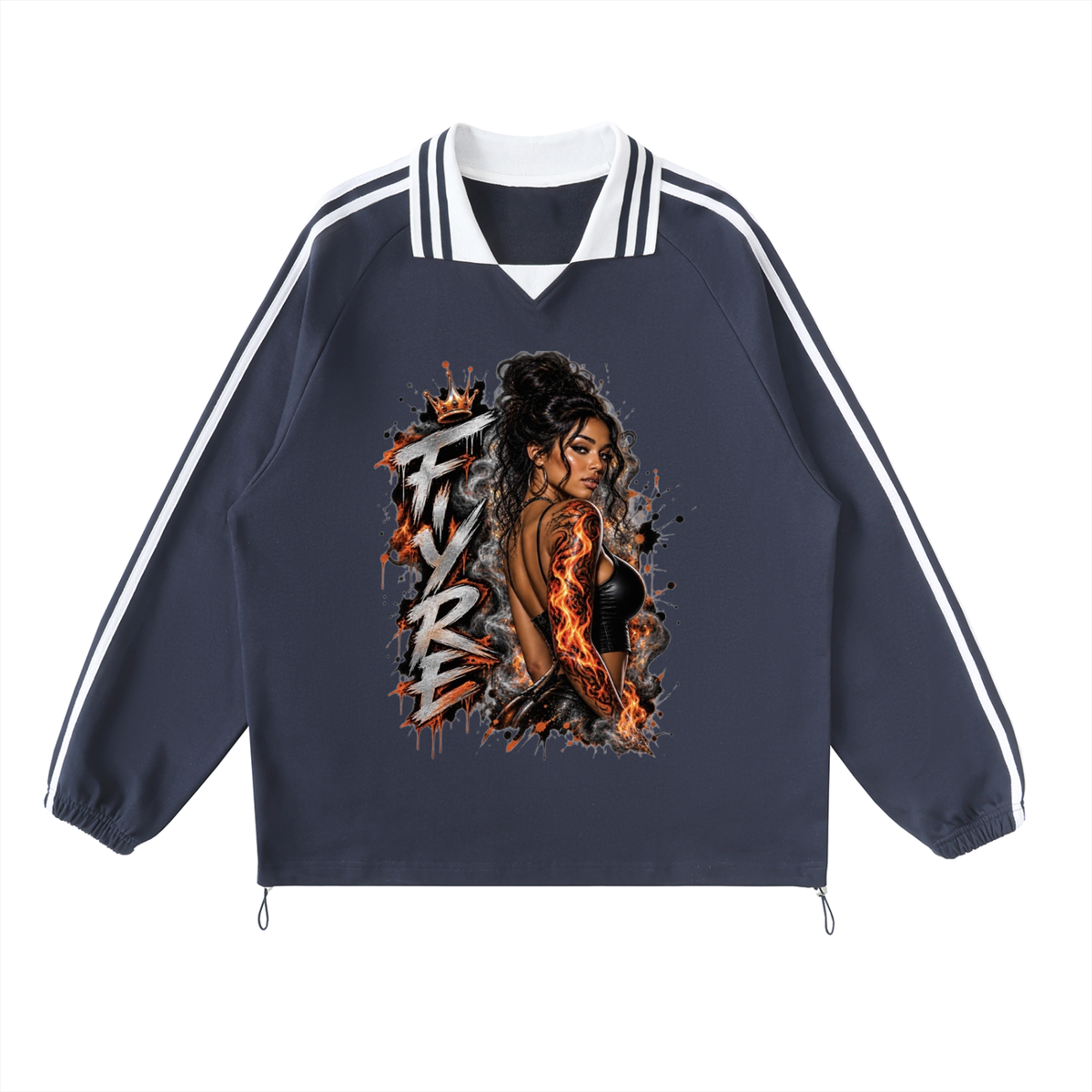FIYRE-Contrast Striped Lapel Collar Sweatshirt