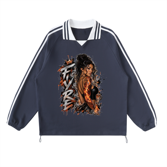 FIYRE-Contrast Striped Lapel Collar Sweatshirt
