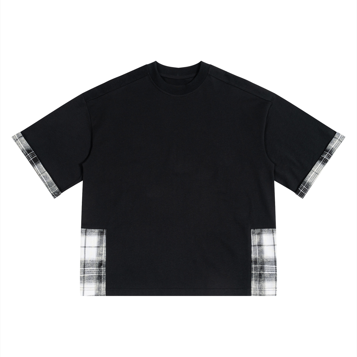 FIYRE-Unisex Plaid Paneled T-Shirt